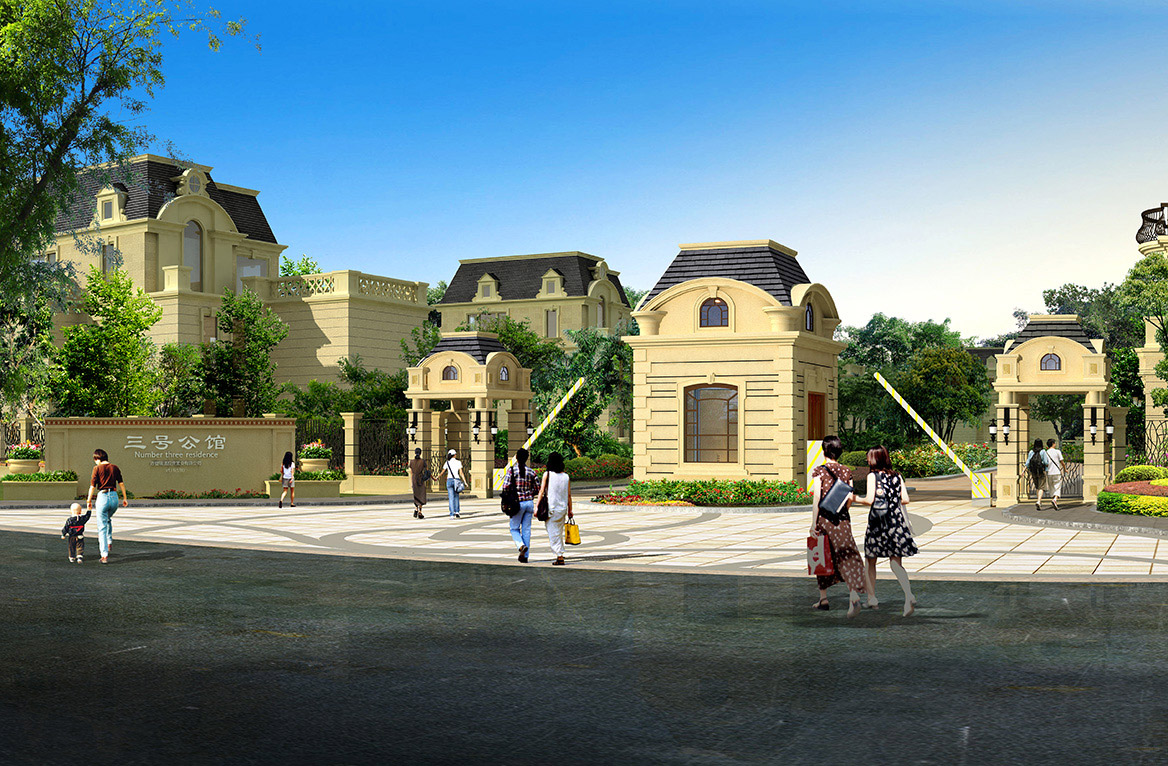 赤壁.印象酒店區(qū)、三號(hào)公館別墅區(qū)主入口方案一透視圖